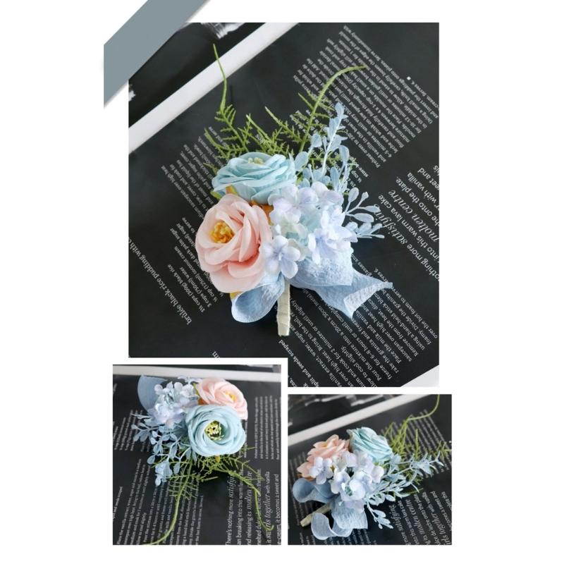 Set Of 5 Rose Boutonniere Silk Florals Lapel Pin Elegant Groomsmen Wedding Corsages Handmade Party and Prom Accessories