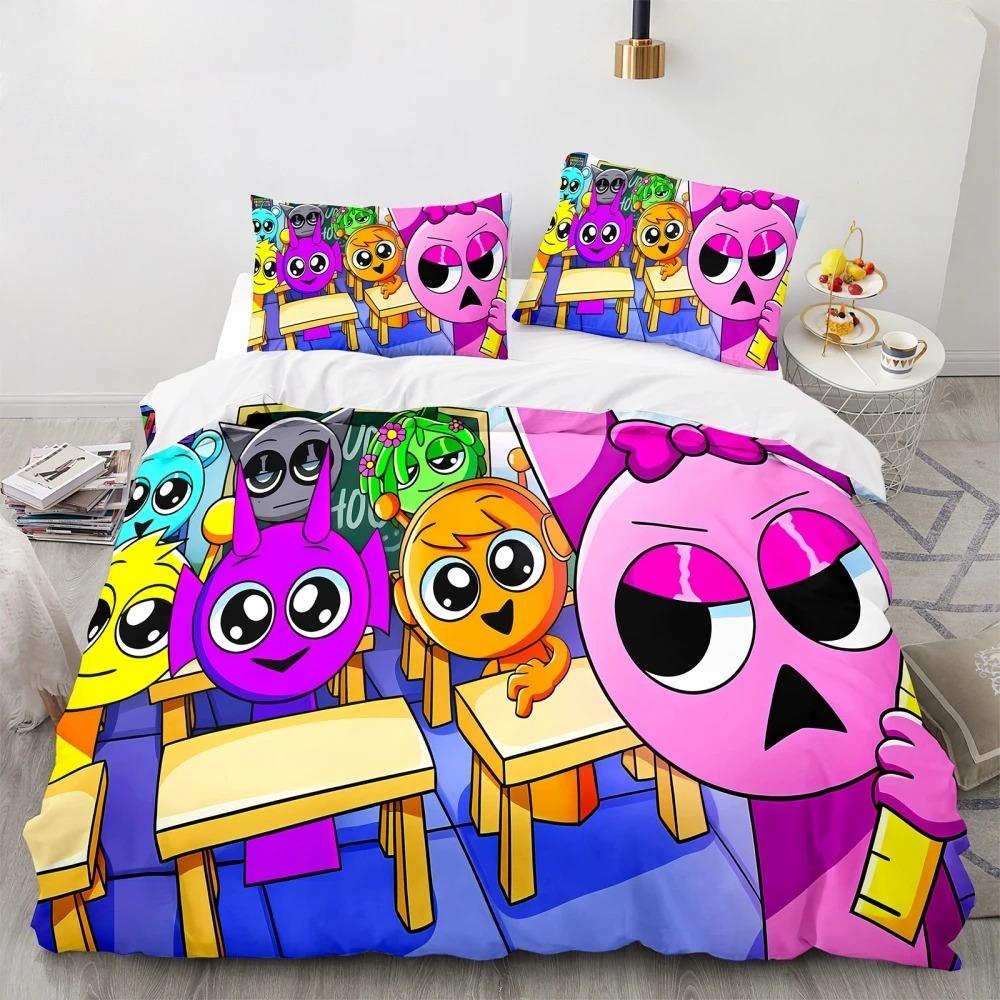 Music Game Sprunki 3D Print Cartoon Bedding Set Soft Comforter Cover Pillowcase Duvet Cover Set Bedclothes for Kids Adults Gift