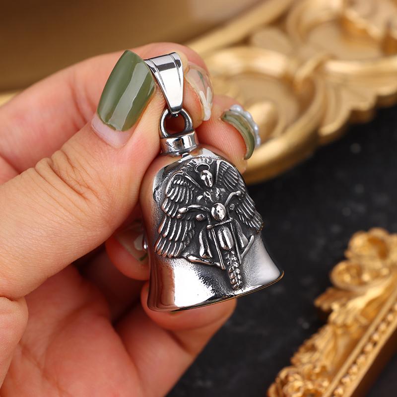 New Men'S Motorcycle Wind Retro Punk Hip Hop Rock Wings Motorcycle Character Bell Pendant Necklace