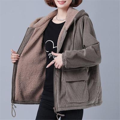 Jachetă scurtă groasă de catifea Fashion Plus, haină caldă din catifea pentru femei, cu glugă, cu fermoar, îmbrăcăminte exterioară din bumbac, Topuri pentru femei