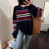 Women's Red Striped Knit Sweater Top Autumn Winter Loose Soft Color Block Niche Design