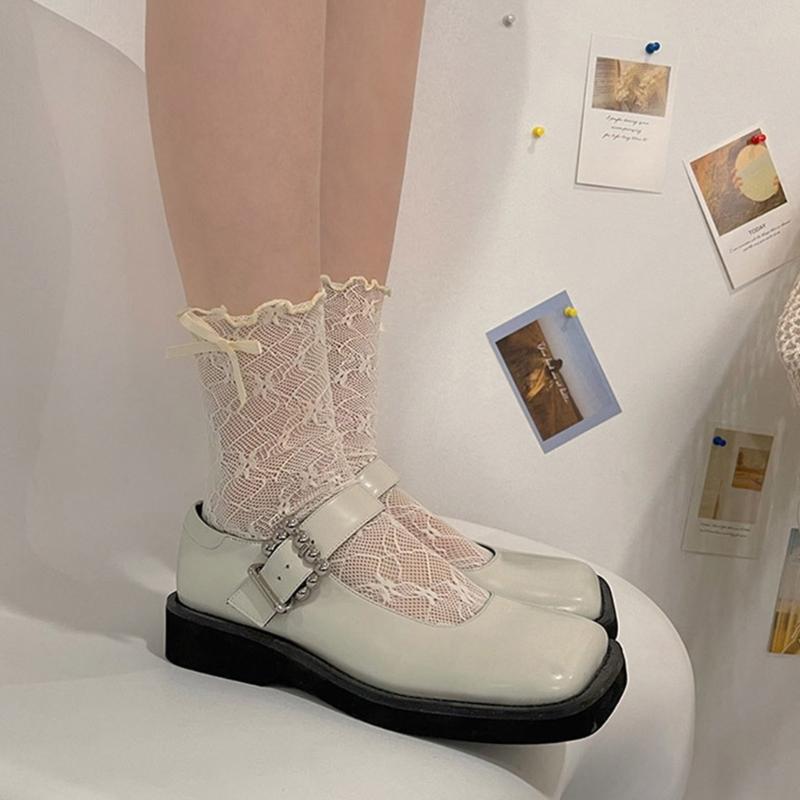 Womens Calf Socks, Sweet Girl Lace Ruffle Knee Socks Fashion Ladies Girl Princess Mesh Socks Campus Stockings