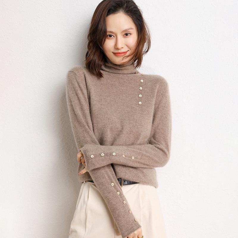 Cashmere Turtleneck Button-Up Sweater - Women's 2026 Autumn/Winter Loose Slimming Warm Base Layer