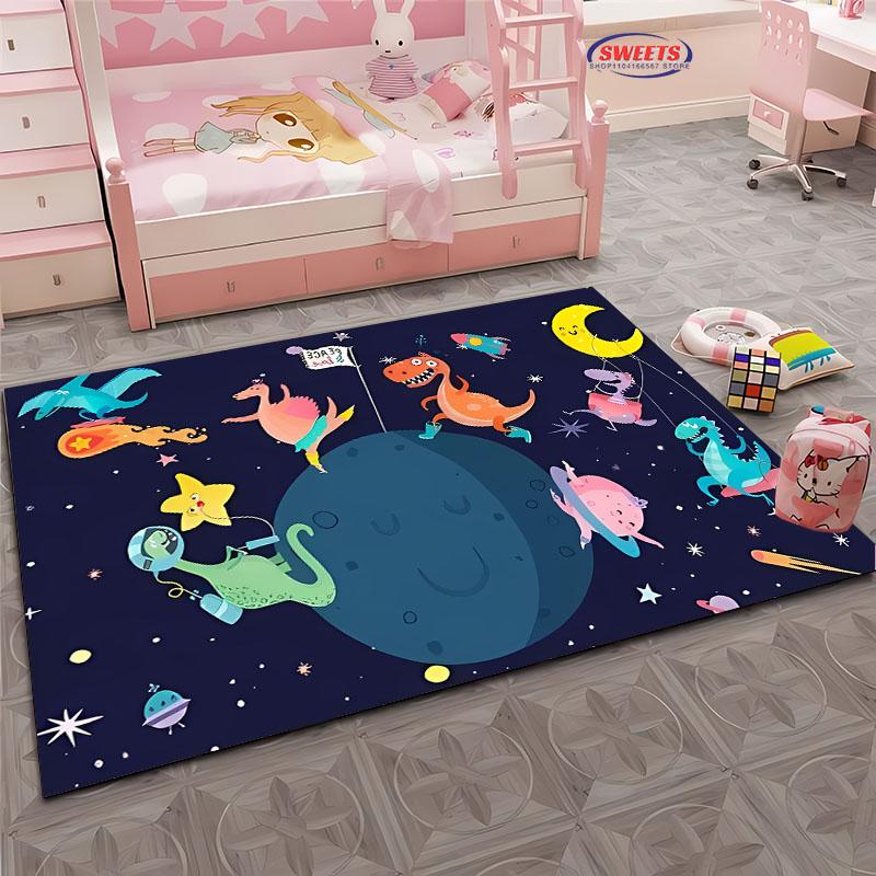Cartoon Dinosaur Space Carpet for Living Room Cartoon Childrens Bedroom Rug Sofa Doormat Kitchen Floor Mat Anti-slip Decor Gifts