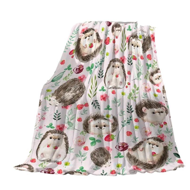 Hedgehog Flower Strawberry Flannel Blanket Bedroom Sofa Children'S Room Home Decoration, Blanket