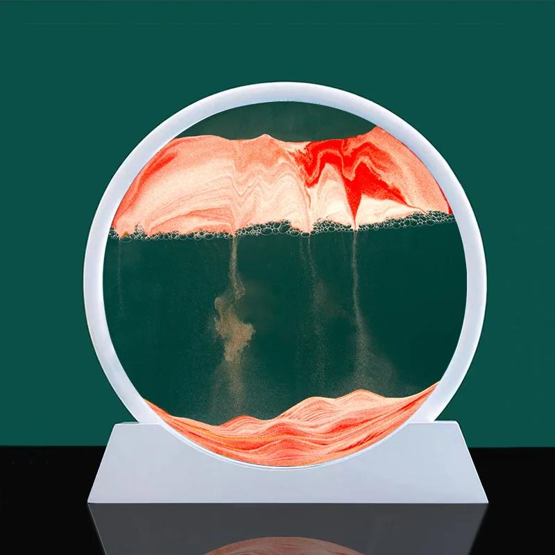 3D Moving Sand Art Picture Round Glass Deep Sea Sandscape Hourglass Quicksand Craft Flowing Sand Painting Office Home Decor Gift