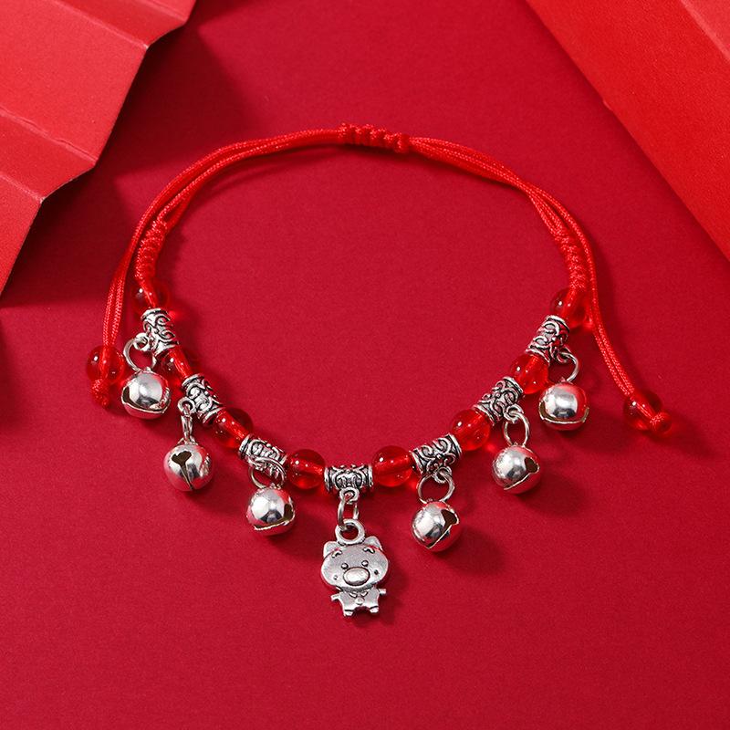 Zodiac red rope woven bell bracelet natal life men's and women's versatile hand rope anklet accessories