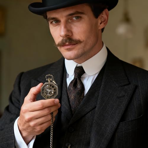 Antique Mechanical Pocket Watch with Hand-Wound Skeleton: Octagonal Roman Analogue Pocket Watch with Retro Pendant and Brown Chain - Perfect Gift for