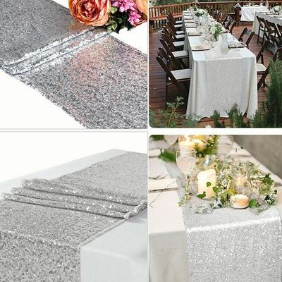 Chemin de table à paillettes 30,5 x 274 cm, chemin de table de mariage en tissu or rose argenté scintillant