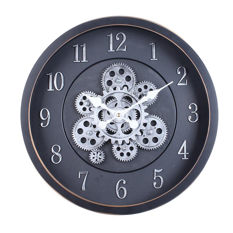 40CM Creative Dynamic Gear Clock Living Room Retro Wall Clock Decoration Modern Wood Grain Clock Wall Clock