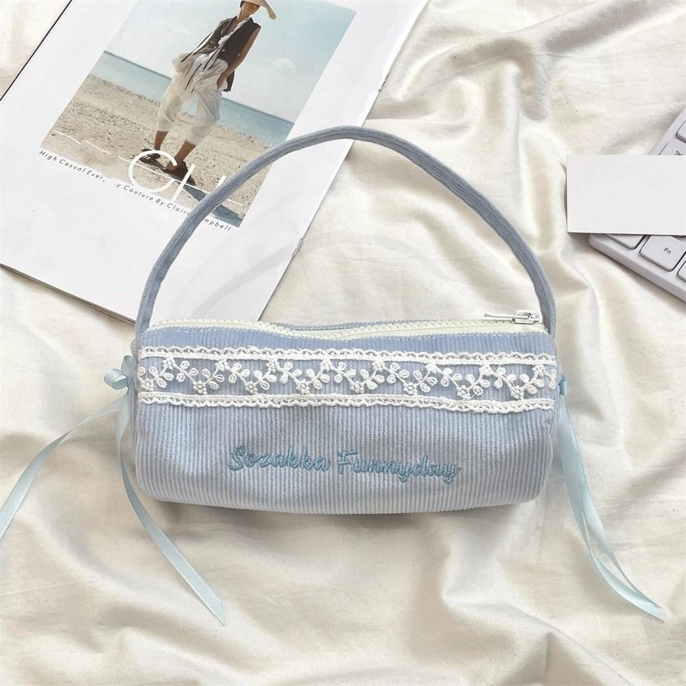 Lace Korean Style Pencil Case Bowknot Bow Pencil Pouch Handheld Stationery Bag Children