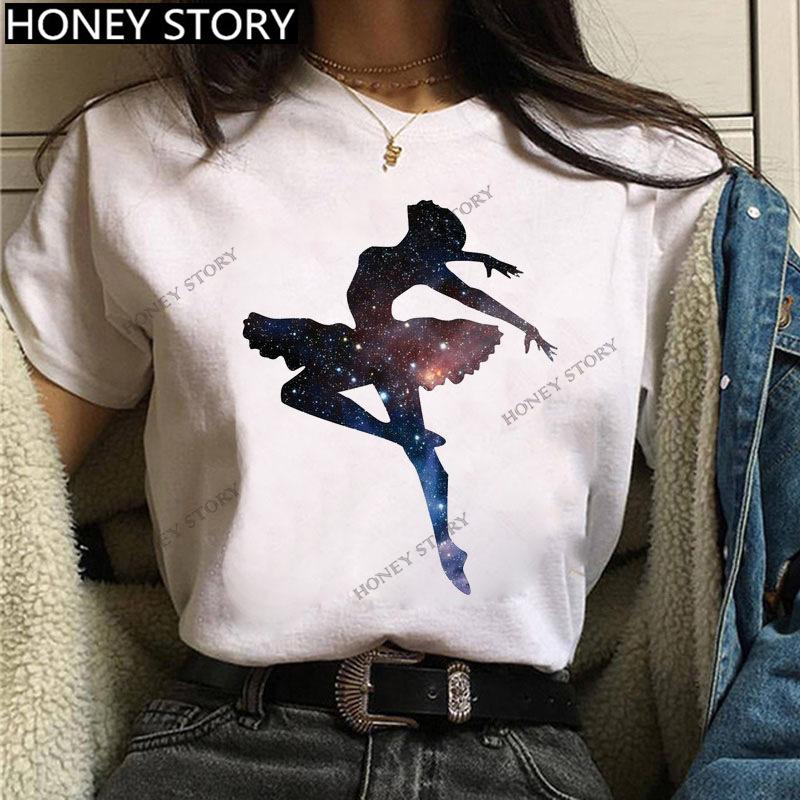 Dance Letter Print T Shirt Ballet Silhouette Monogram Print Women's T-shirt Loose Aesthetic Tops Graphic T Shirts Pro Choice