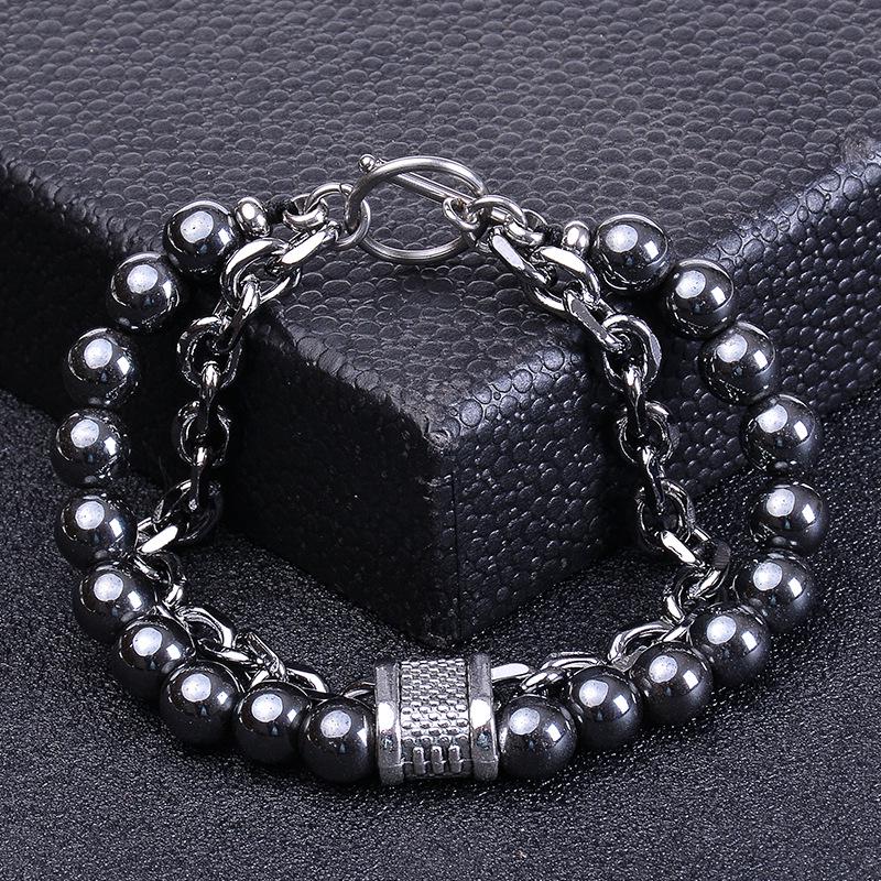 Men's Natural Tiger Eye Stone & Stainless Steel Chain Bracelet