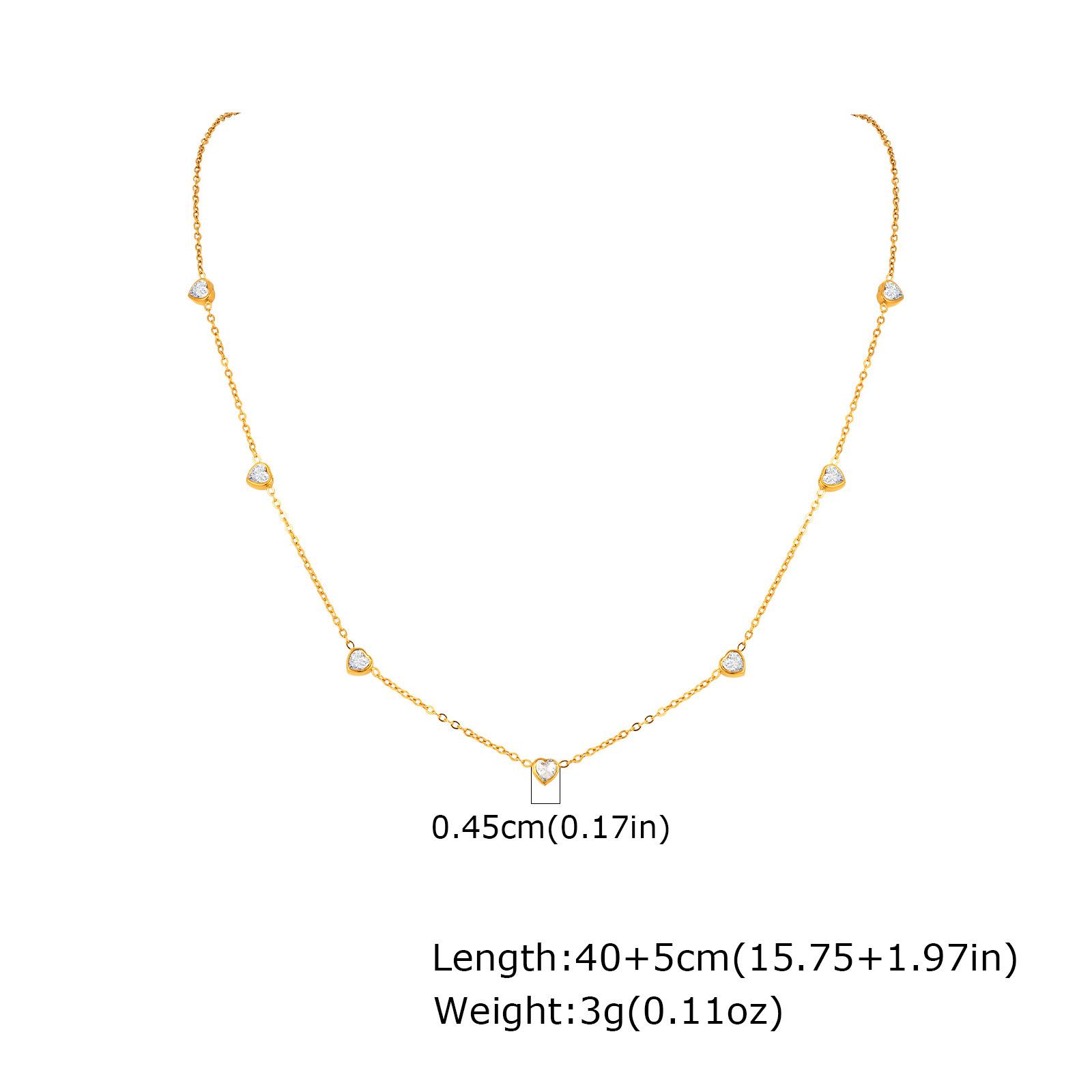 Wind Delicate Collarbone Chain, Stainless Steel Heart-Shaped Shiny Zircon Flat Cross Chain Light Luxury Necklace Nc-2331 золотой