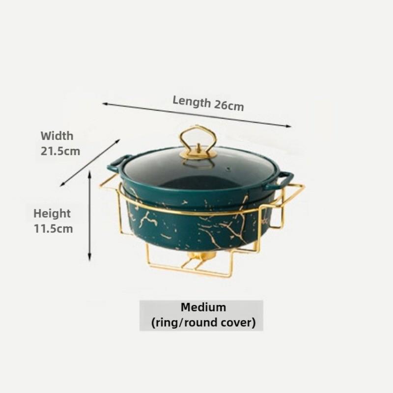 Marble Gold Pattern Nordic Double Ear Ceramic Pot Household Round Soup Pot Tableware Creative Casserole Rack With Candle Holder