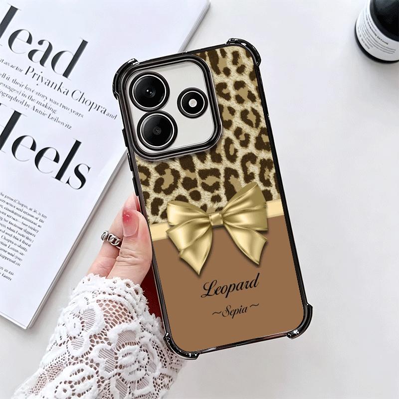 Leopard Print Bow Trend Soft Phone Case For Xiaomi Redmi Note 14 15 Pro Plus 13 12 11S 11T 5G 10 9S 9 Plating Anti-Fall Fundas