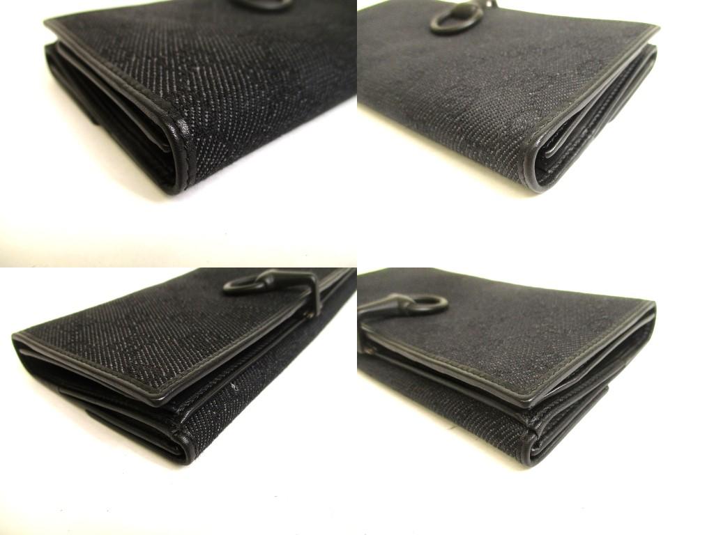 Authentic GUCCI Black GG Denim Canvas Leather Horse bit Flap Wallet #a993  Refurbished