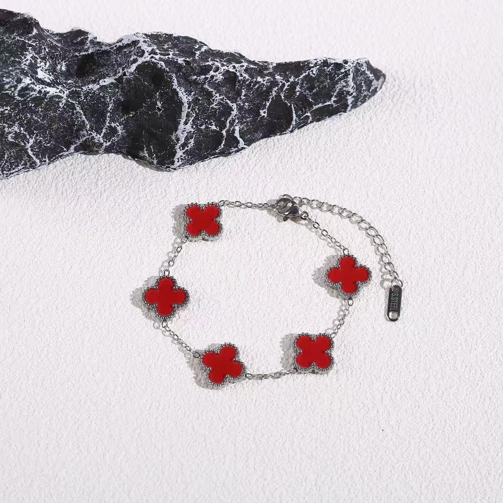 Elegant Titanium Steel Four-Leaf Clover Bracelet with Five-Petal Design