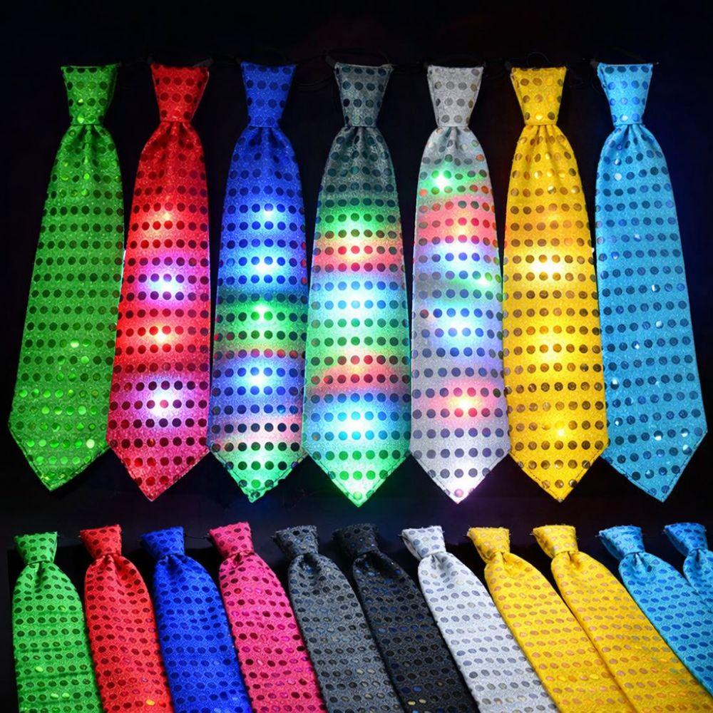 Dot Print LED Luminous Tie Battery Powered Colorful Sequins Glowing Tie Lightweight Unique Men Women Necktie Party Accessories