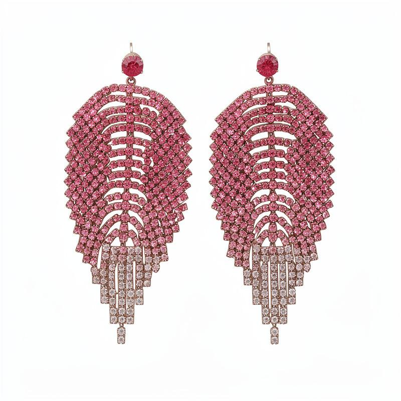 Silver needle diamond leaf fringed earrings retro fashion exquisite earrings light luxury high-end earrings design sense niche