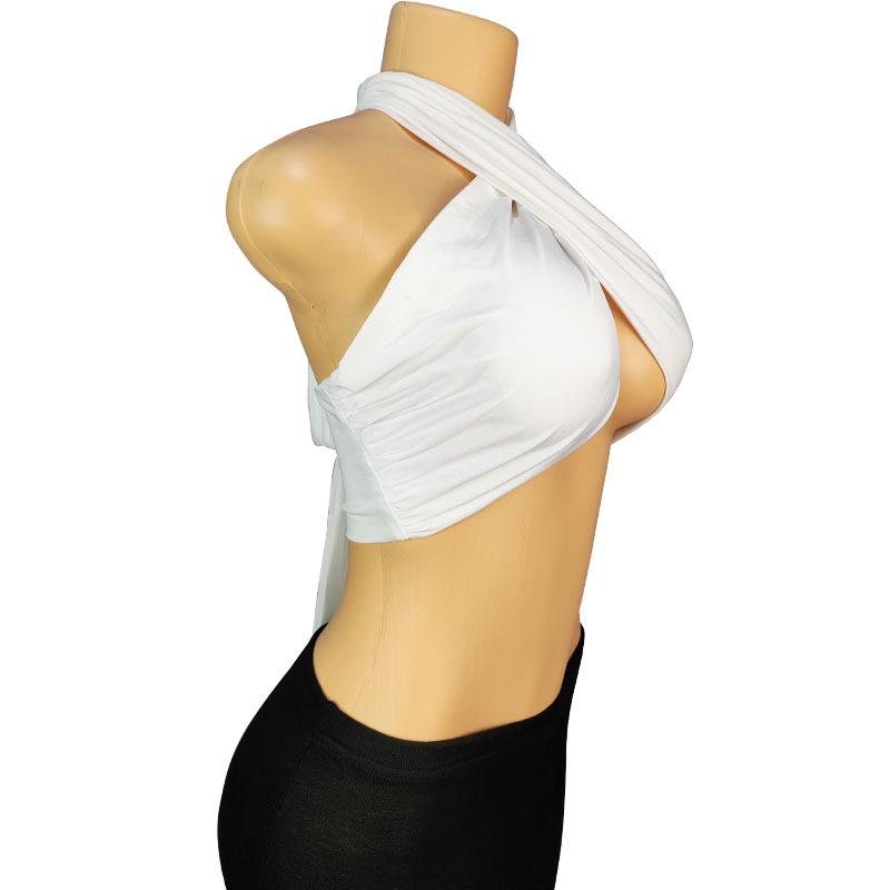 Spring Women's Solid Color Halter Neck Bandeau Top with Tie-up Chest Wrap