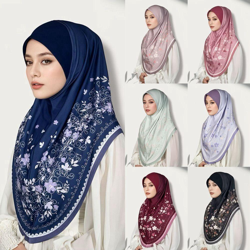 Cotton Eid Al-Fitr Long Floral Turban Breathable Hijab Head Wrap Printed Arab Lady Headscarf Women