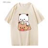 Bubu Is Watching Dudu While He Playing Games T-Shirts Cute Panda Bear Cartoon Tshirts Women Funny Top Kawaii Clothes
