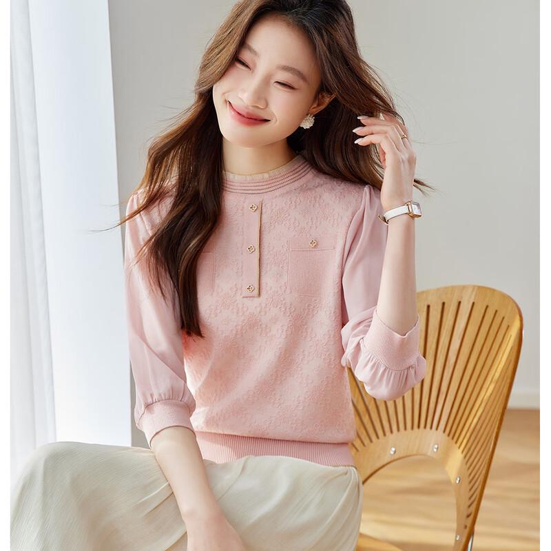 Women's Jacquard Patchwork Wool Blend Knit Top