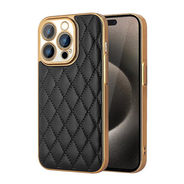 Luxury 3D Diamond Pattern Plating Leather Cases For iPhone 15 Pro Max 14 11 12 13 Shockproof Bumper Hard Lens Protection Cover