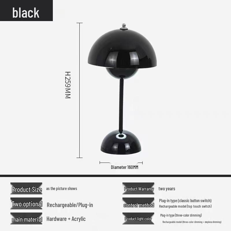Danish Mushroom Table Lamp - USB Bedroom Night Light with Metal Iron Art Design