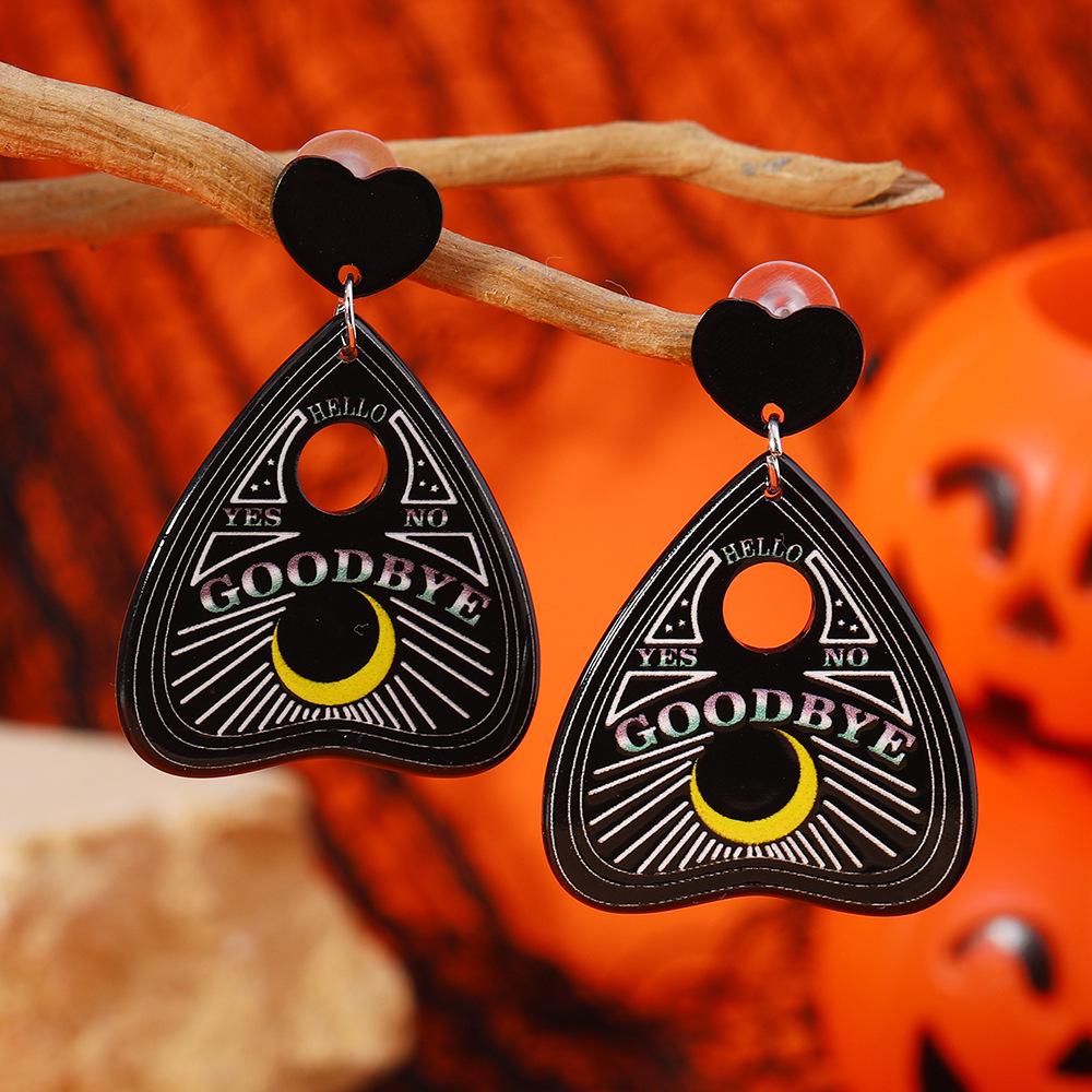 Goofy Heart Cat & Bat Halloween Earrings: Dark Style Acrylic for Women