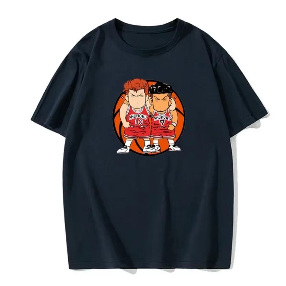 Summer Men's Anime T-shirt Basketball Short-sleeved Solid Color Round Neck Cotton T-shirt Men's European Size Daily T-shirt