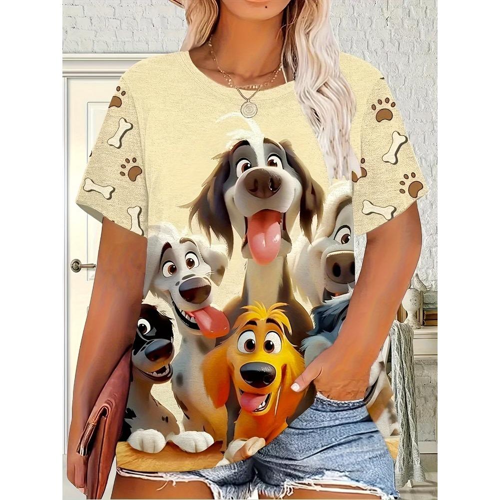 Plus Size Casual Crew Neck Short Sleeve Cat Animal Print T-Shirt - Soft Stretch Polyester Fabric Spring and Summer Womens Relaxed Fit Clothing