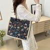 Butterfly Pattern Print Tote Bag For Women Made Of Linen With Magnetic Closure For Daily Commute