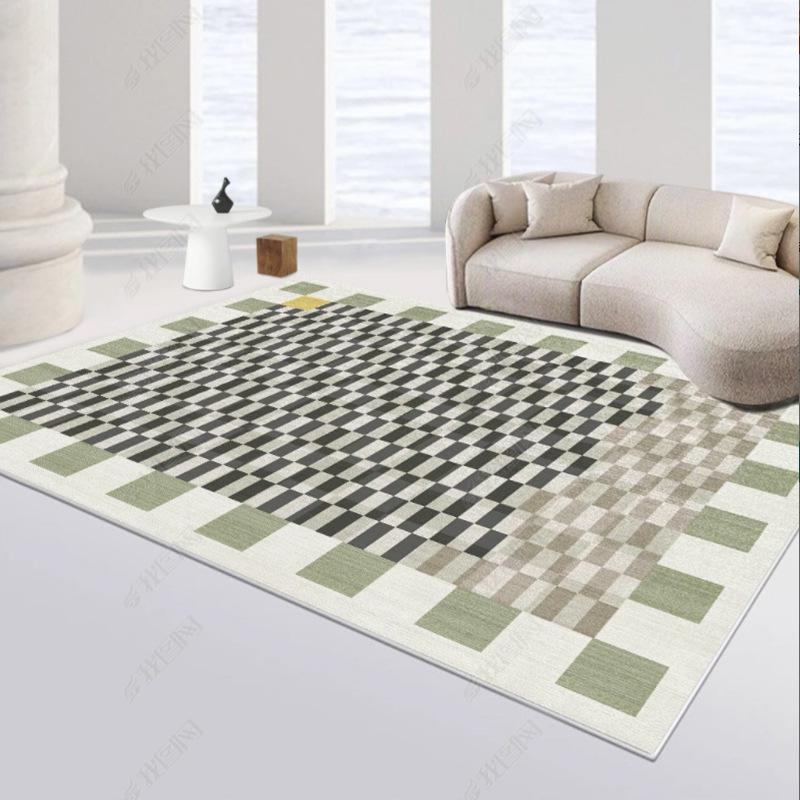 Checkerboard Plaid Living Room Carpet - Light Luxury, Large Area, Sound Insulating, Retro Style
