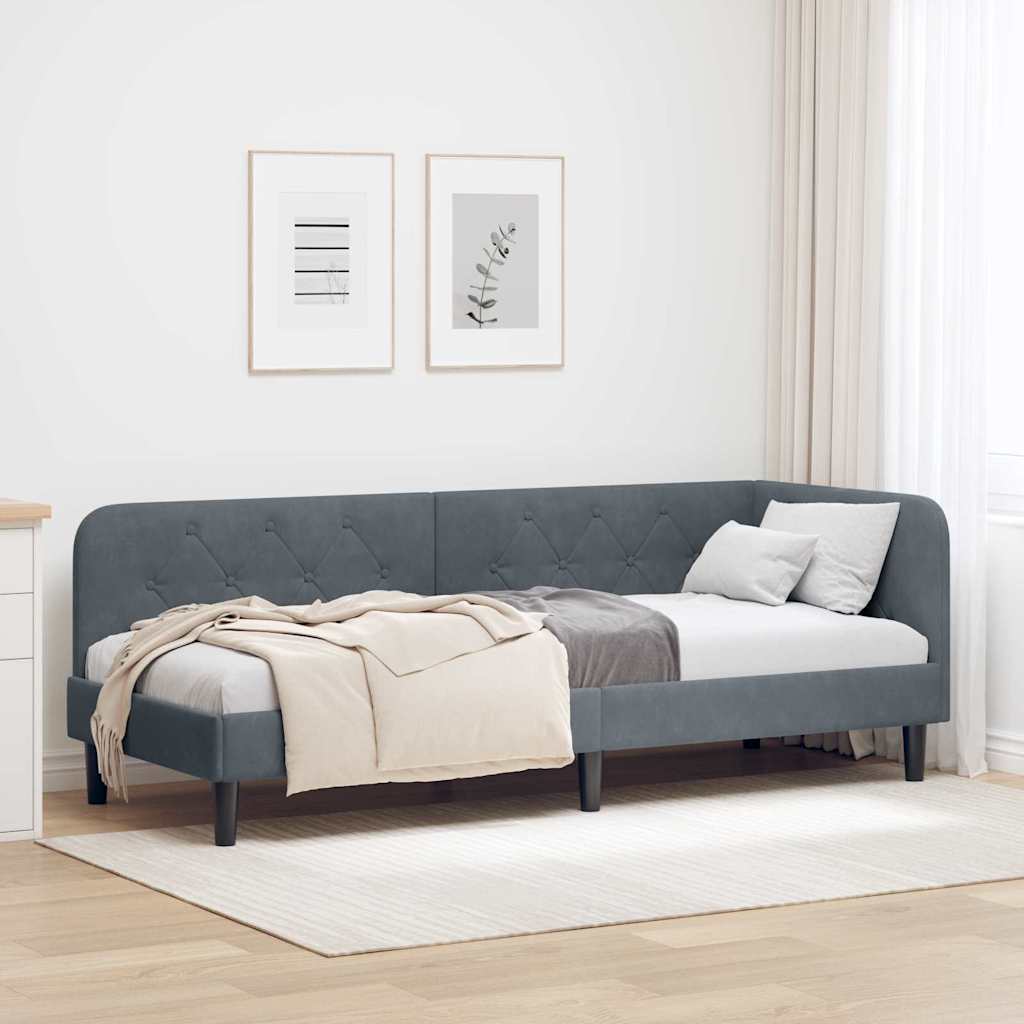 Corner Bed Frame Dark Grey 80 X 200 Cm Velvet