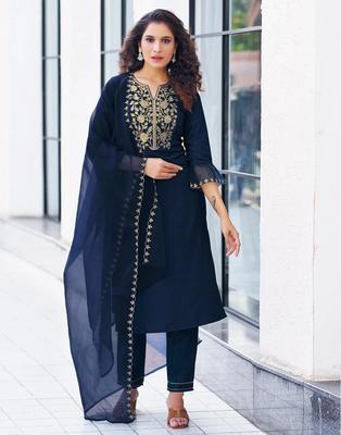 Set Kurta Pantaloni Dupatta din Amestec de Bumbac pentru Femei Designer Indian pentru Petrecere Kurti Salwar Suit