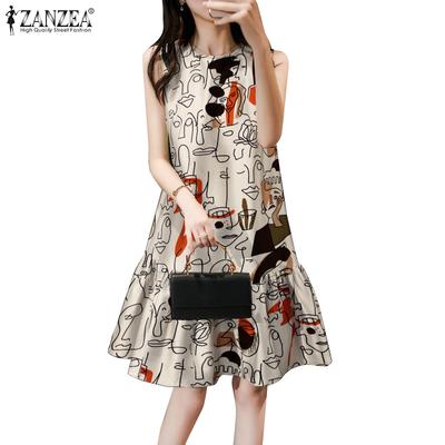 Lässiges ärmelloses Kleid mit O-Ausschnitt und Druck für Damen