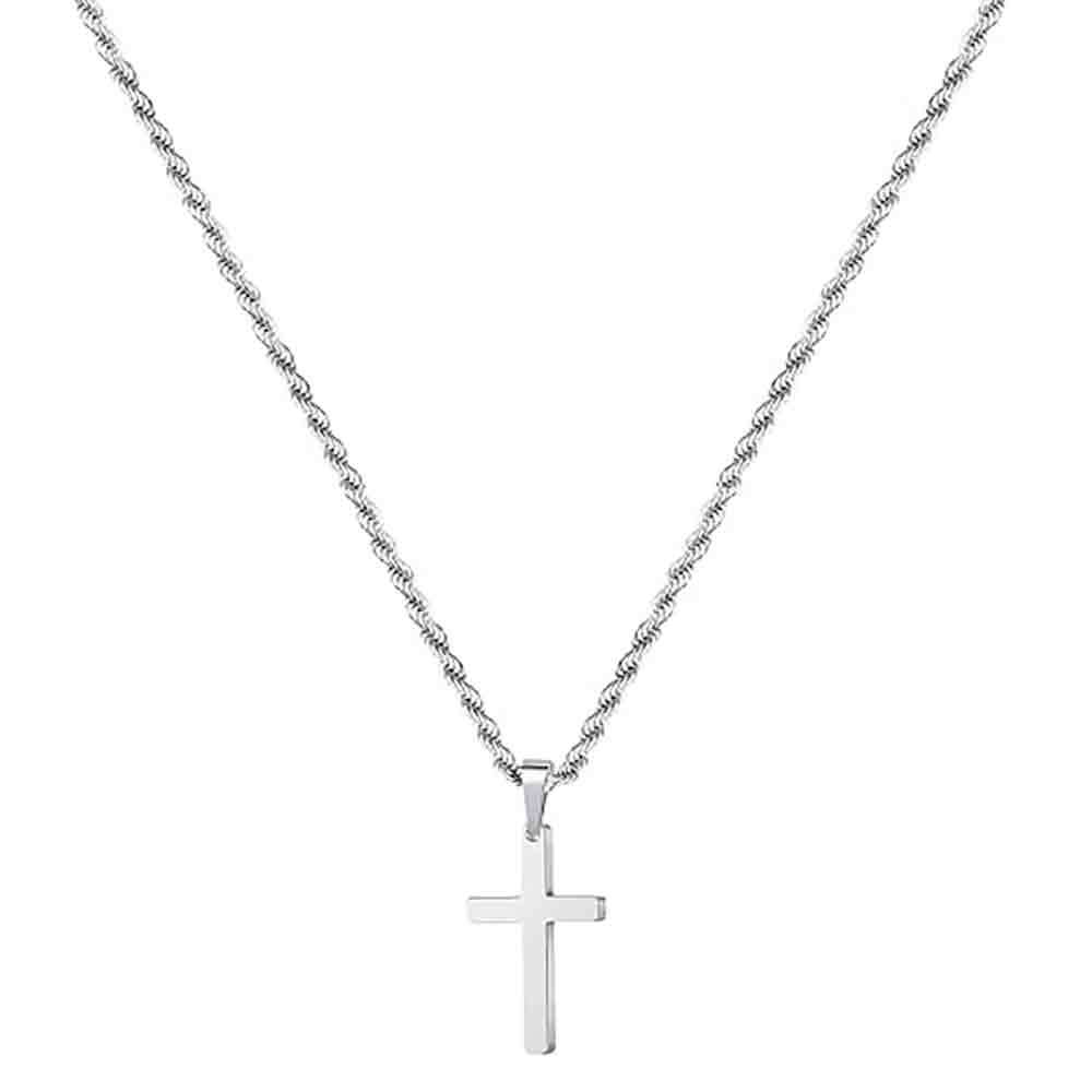 Hot Selling Stainless Steel MM Double Twist Chain Cuban Chain Cross Pendant Necklace Fashion Jewelry Men