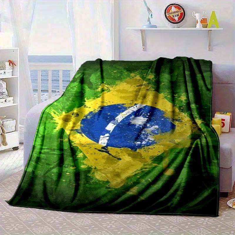 Brazilian Flag Artwork Blanket Flannel Blanket for Bed, Sofa, Camping, Hiking, Picnic Essentials, Gift for Family Fan Gifts
