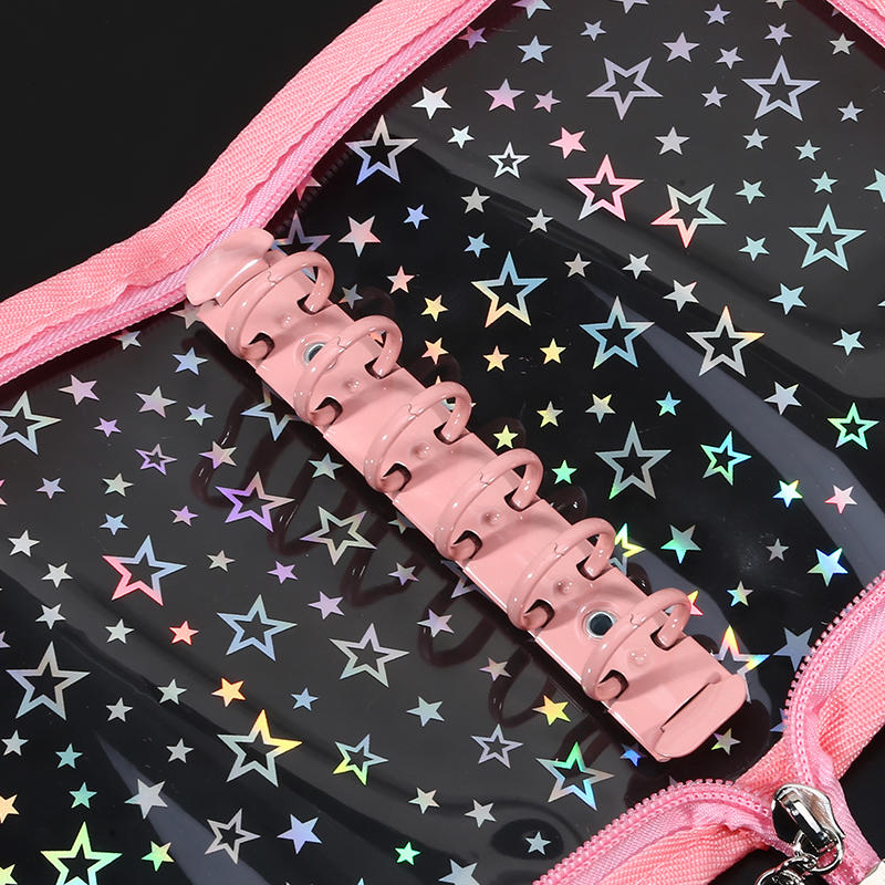 A5 Budget Binder Planner Cover with Zipper Glitter Stars 6 Ring Refillable Notebook Shell for Journal Albums Diary School Office Supplies