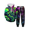 Fashion Skull 3D Print Hoodie Sweatpants Set Men