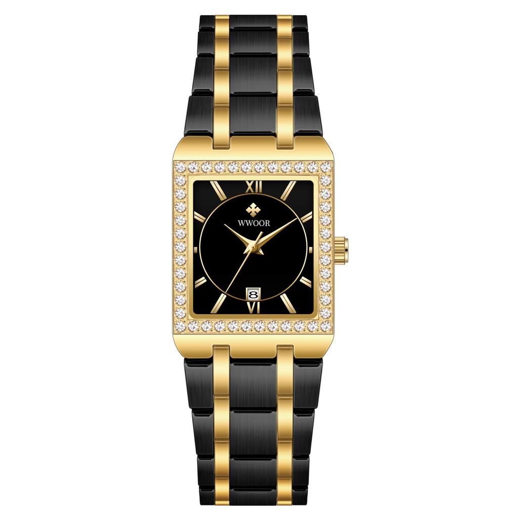 Wwoor Grip Love With Diamond Waterproof Square Steel Belt Quartz Women'S Watch Leisurely Fashion Women'S Watch 8858