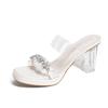 Summer One-Word With High-Heeled Slippers Waterproof Table Crystal Thick Heel Medium Heel Small Size Transparent Sandals Women