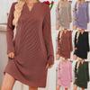 Women's V Neck Long Sleeve Loose Fit Casual Tunic Dress with Pockets for Daily Wear