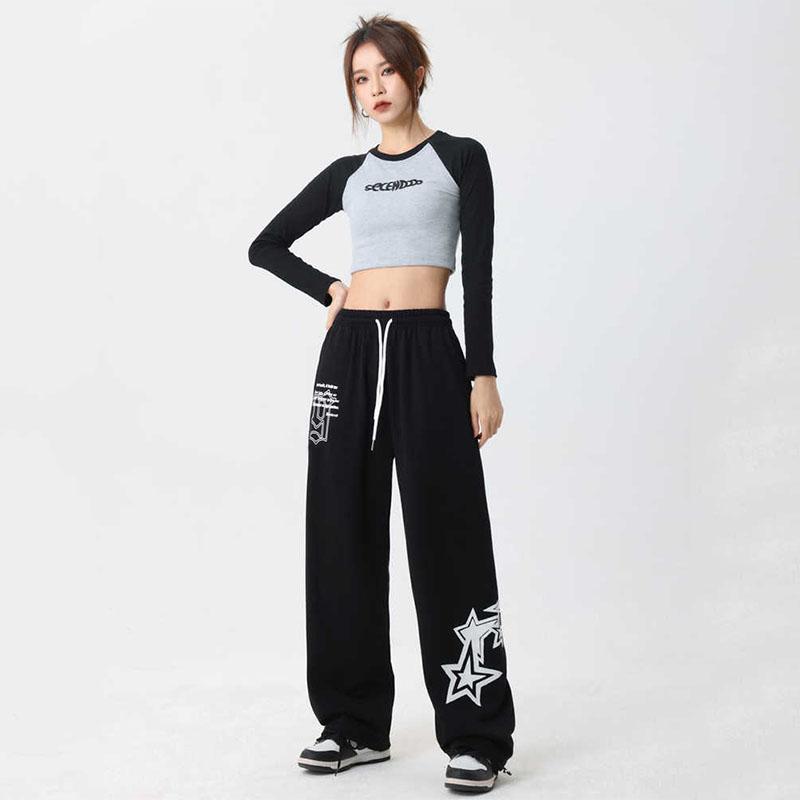 Hip Hop Streetwear Oversize Jogging Sweatpants Women New Drawstring Elastic Waist Stars Wide Leg Baggy Casual Sports Trousers