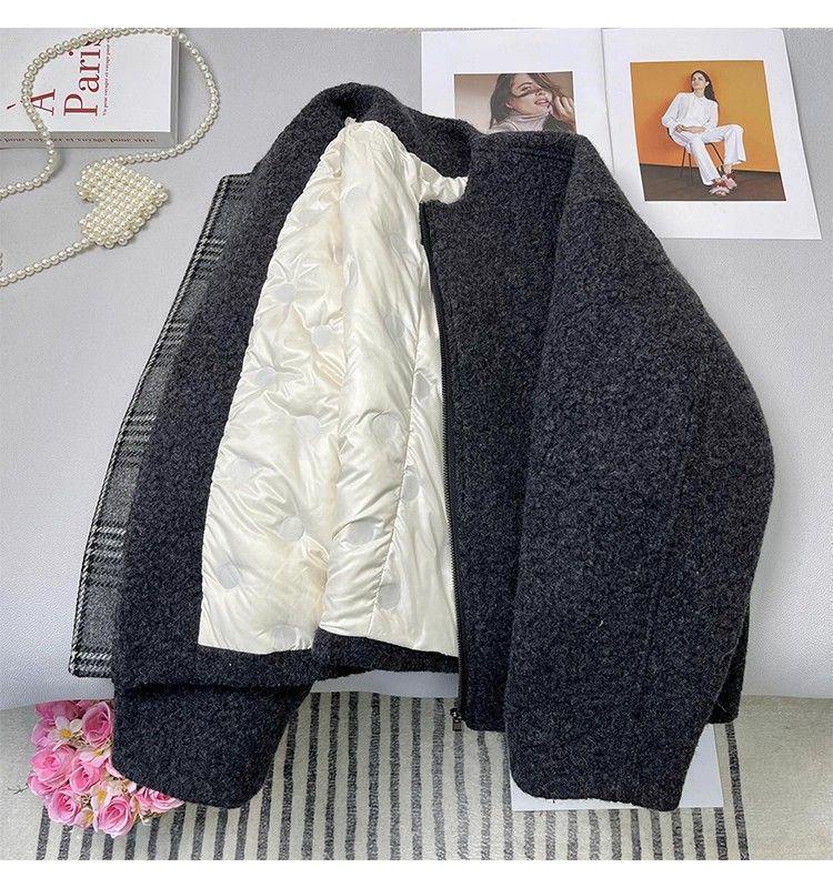 Hochwertige graue gesteppte Baumwolljacke für Damen - Herbst/Winter 2025, Locker, Figurschmeichelnd, Dicke Wolljacke