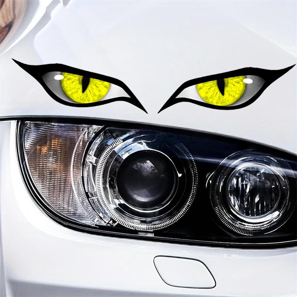 Car Sticker 3D Glossy Yellow Eye Car Sticker - For Rearview Side Mirror, Eye-catching Animal Eye Design Decal