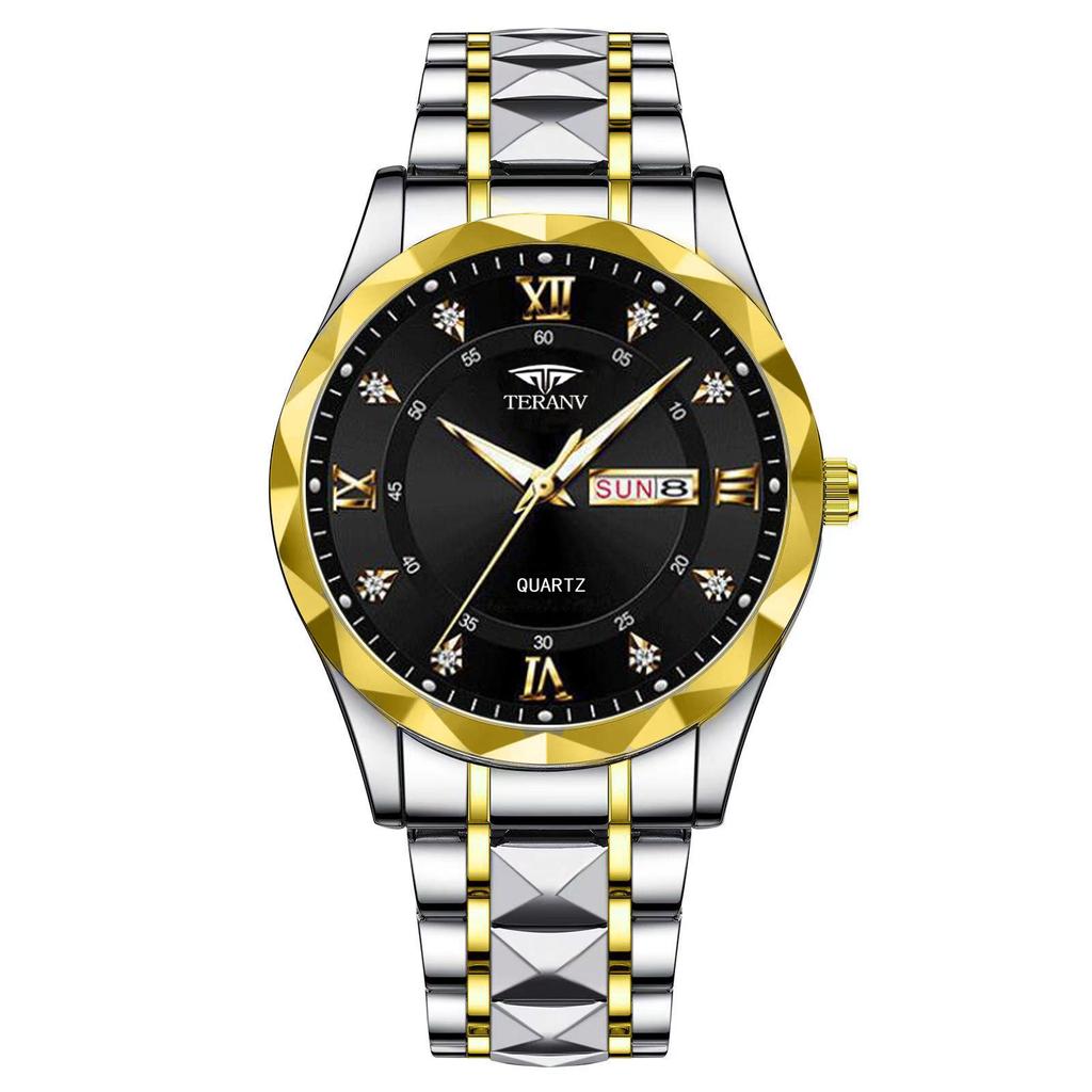 Men's Luminous Waterproof Quartz Watch with English-Chinese Calendar and Rhombus Case