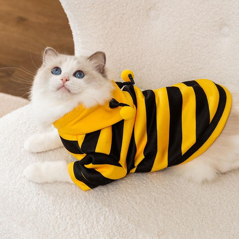 1PC Pet Clothing Creative Fleece Material Funny Pet Sweatshirt Stylish Pet Apparel Bee Design Cat Lovers Yellow